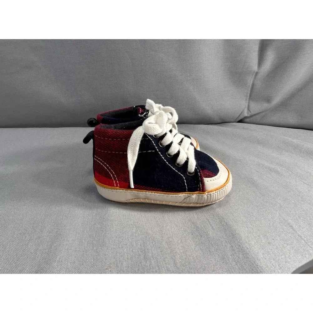 Baby‎ Gap Red And Blue Plaid Hi Top Sneaker Shoes 3-6 Months